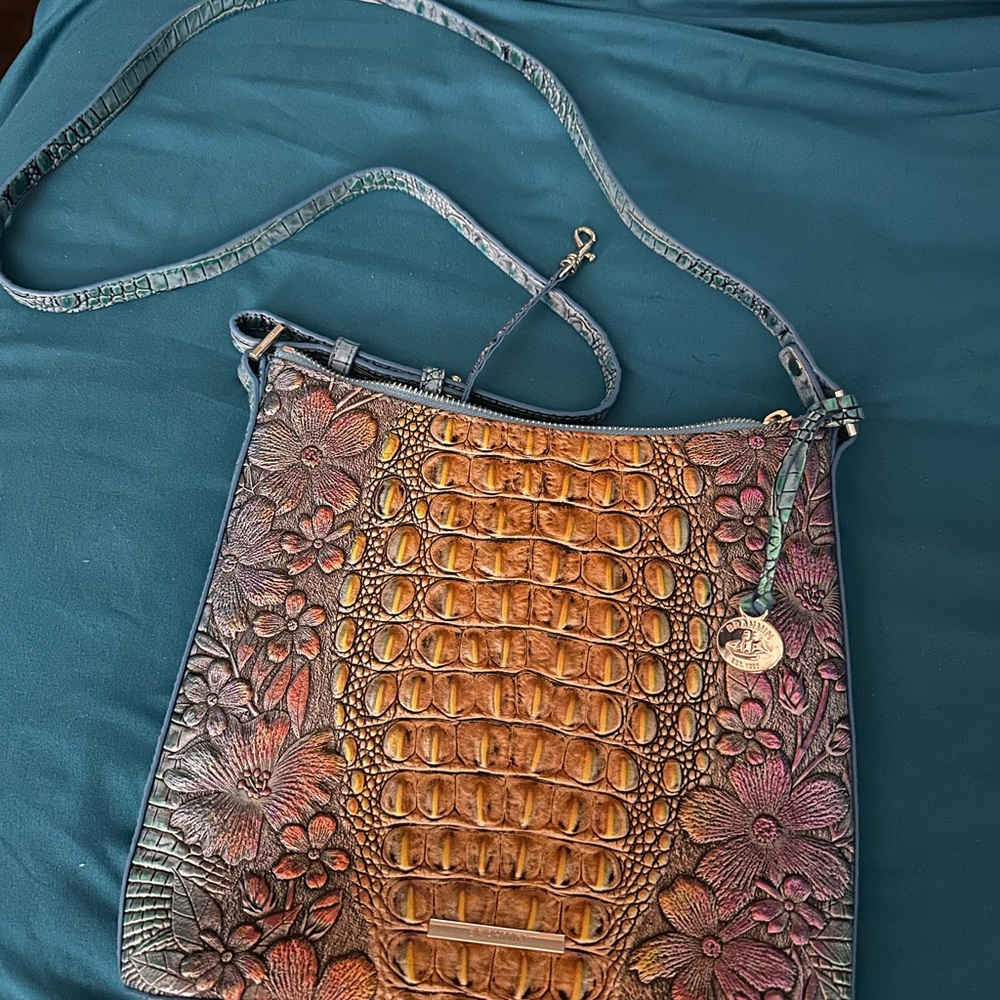 Brahmin Brown Tan Crossbody Bag with Embossed Leather